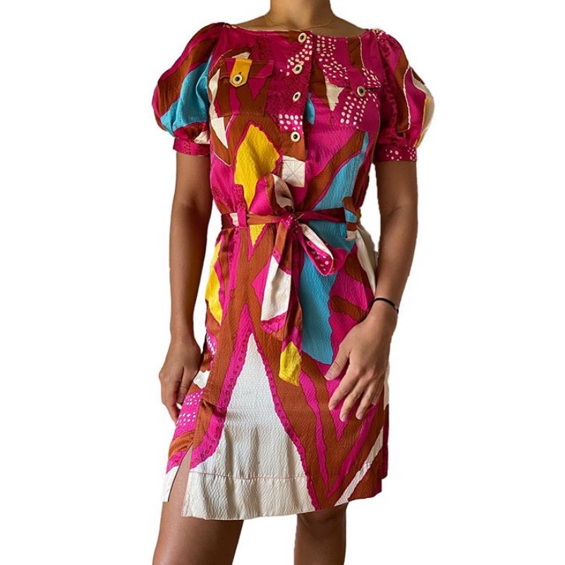 Pink Printed Silk Dress
